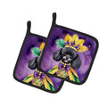 Black Poodle King of Mardi Gras Pot Holder Set of 2 Heat Resistant Quilted Hot Pads 7.5 x 7.5 Inch, Insulated Kitchen Trivets for Cooking & Baking