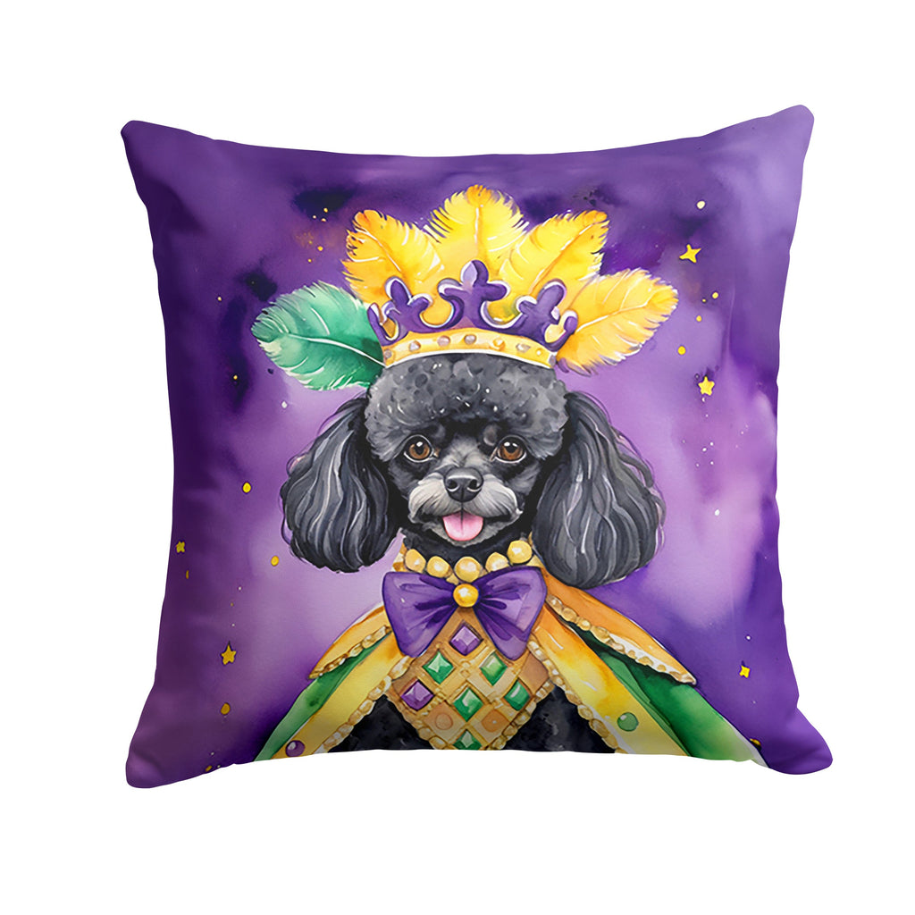 Black Poodle King of Mardi Gras Decorative Throw Pillow 14x14 Indoor Outdoor Accent Cushion, Fabric Cover with Insert for Sofa, Bed, Porch & Living Room