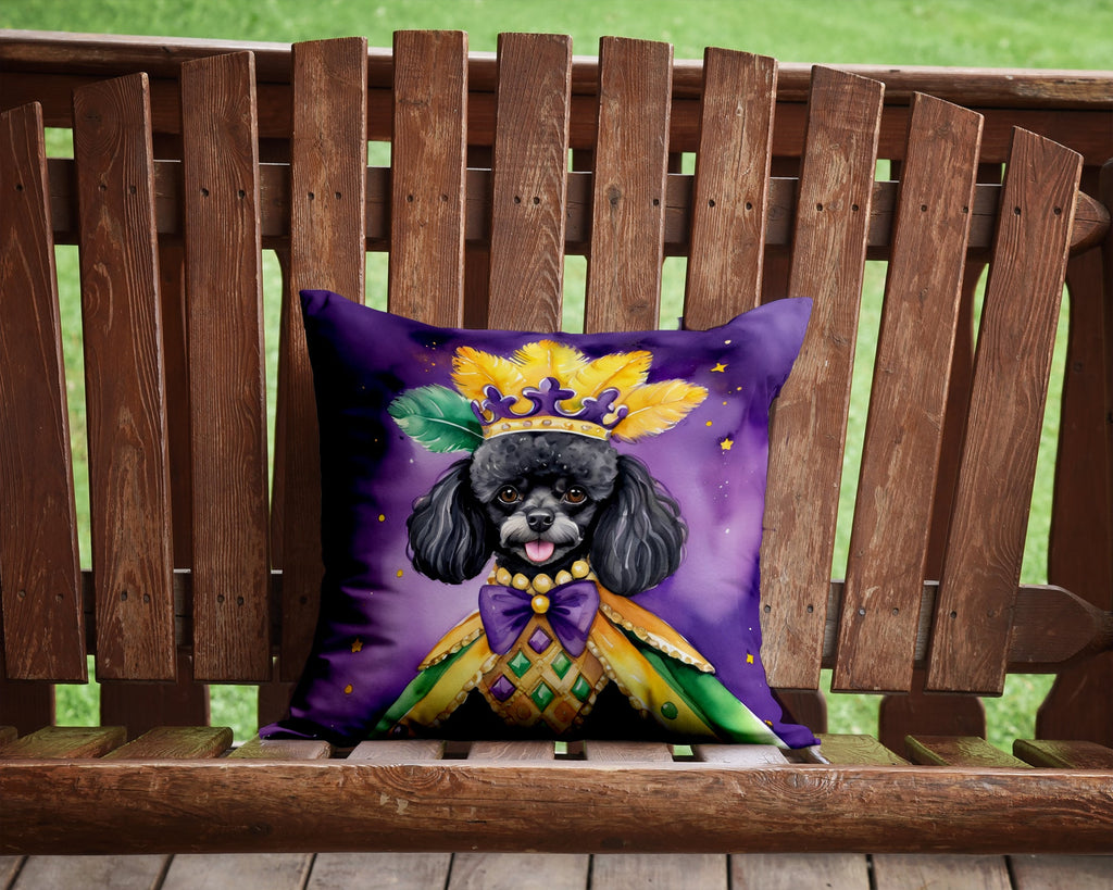 Black Poodle King of Mardi Gras Decorative Throw Pillow 14x14 Indoor Outdoor Accent Cushion, Fabric Cover with Insert for Sofa, Bed, Porch & Living Room
