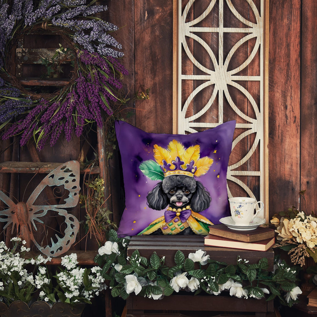 Black Poodle King of Mardi Gras Decorative Throw Pillow 14x14 Indoor Outdoor Accent Cushion, Fabric Cover with Insert for Sofa, Bed, Porch & Living Room