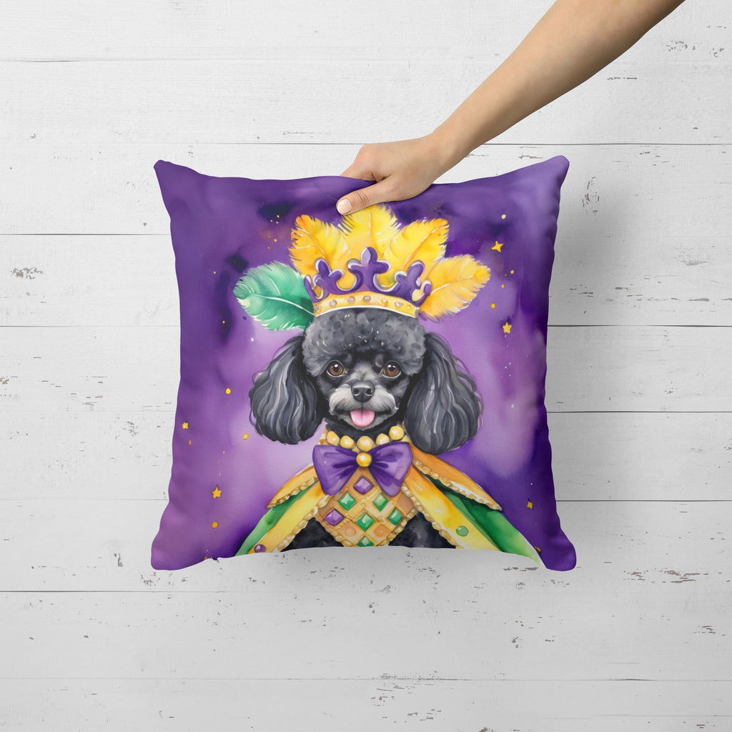 Black Poodle King of Mardi Gras Decorative Throw Pillow 18x18 Indoor Outdoor Accent Cushion, Fabric Cover with Insert for Sofa, Bed, Porch & Living Room