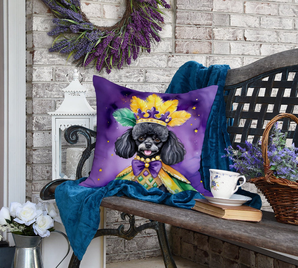 Black Poodle King of Mardi Gras Decorative Throw Pillow 18x18 Indoor Outdoor Accent Cushion, Fabric Cover with Insert for Sofa, Bed, Porch & Living Room