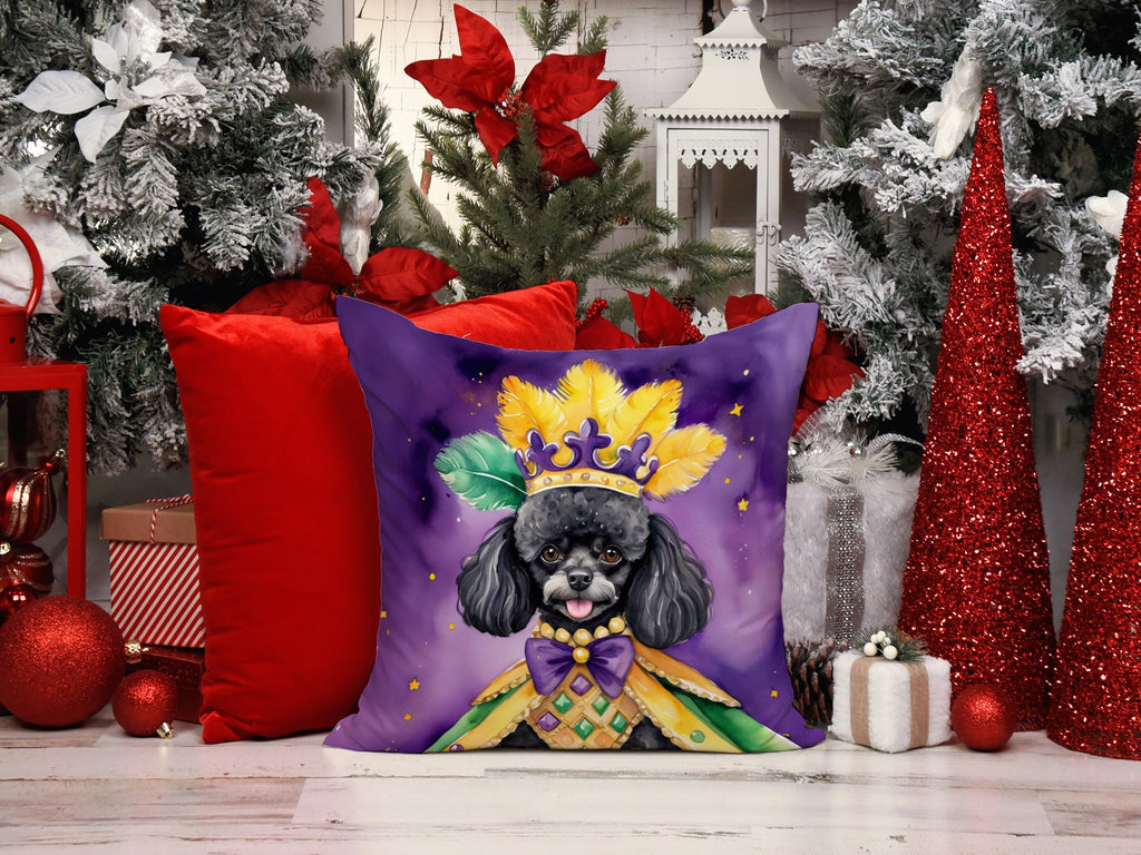 Black Poodle King of Mardi Gras Decorative Throw Pillow 18x18 Indoor Outdoor Accent Cushion, Fabric Cover with Insert for Sofa, Bed, Porch & Living Room