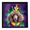 Chocolate Poodle King of Mardi Gras Framed Metal Print Bathroom, Kitchen, Office, Home Decor Wall Art Ready to Hang, Square, 8X8