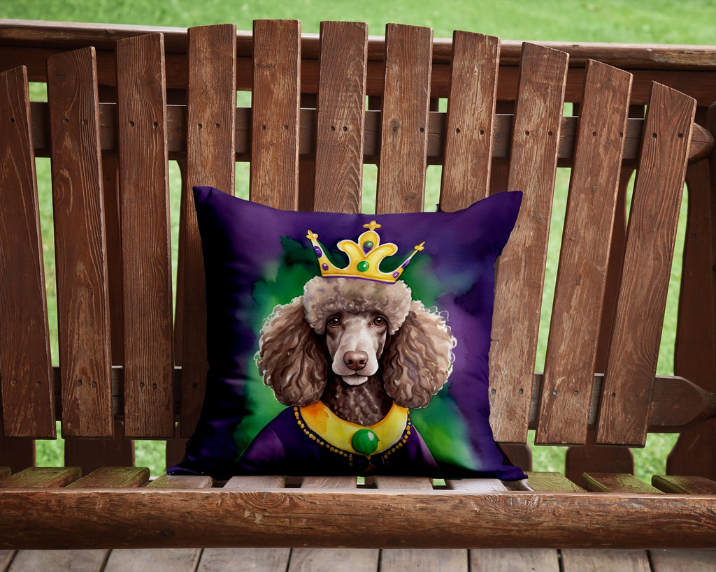 Chocolate Poodle King of Mardi Gras Decorative Throw Pillow 14x14 Indoor Outdoor Accent Cushion, Fabric Cover with Insert for Sofa, Bed, Porch & Living Room