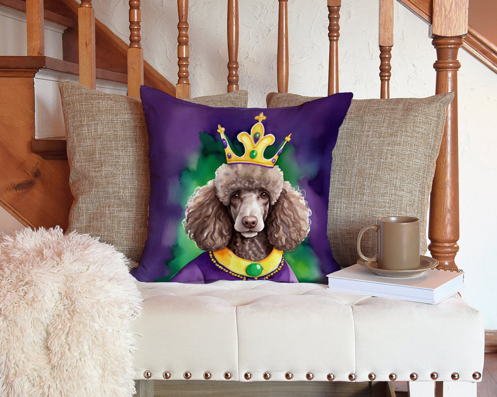 Chocolate Poodle King of Mardi Gras Decorative Throw Pillow 14x14 Indoor Outdoor Accent Cushion, Fabric Cover with Insert for Sofa, Bed, Porch & Living Room
