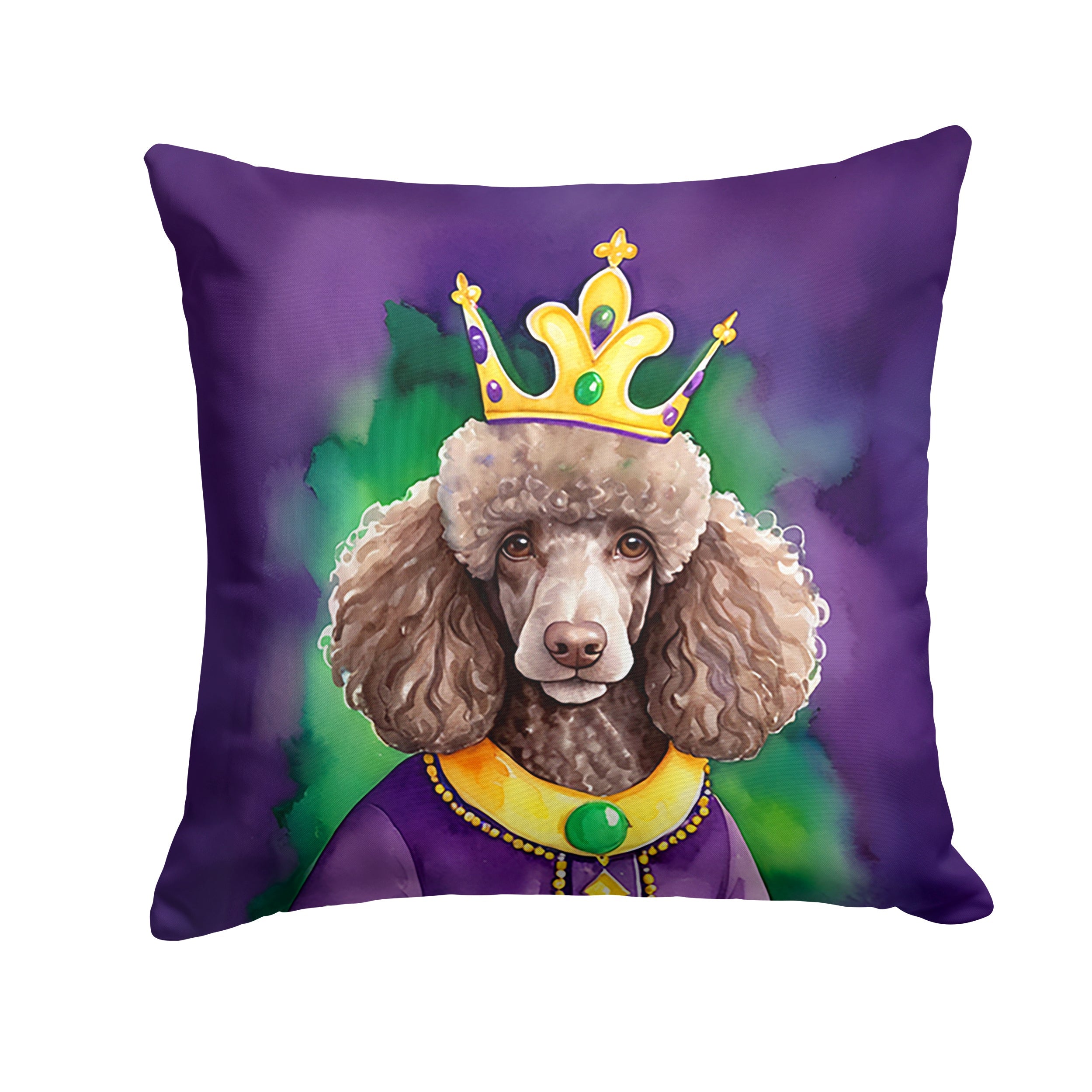 Chocolate Poodle King of Mardi Gras Decorative Throw Pillow 18x18 Indoor Outdoor Accent Cushion, Fabric Cover with Insert for Sofa, Bed, Porch & Living Room