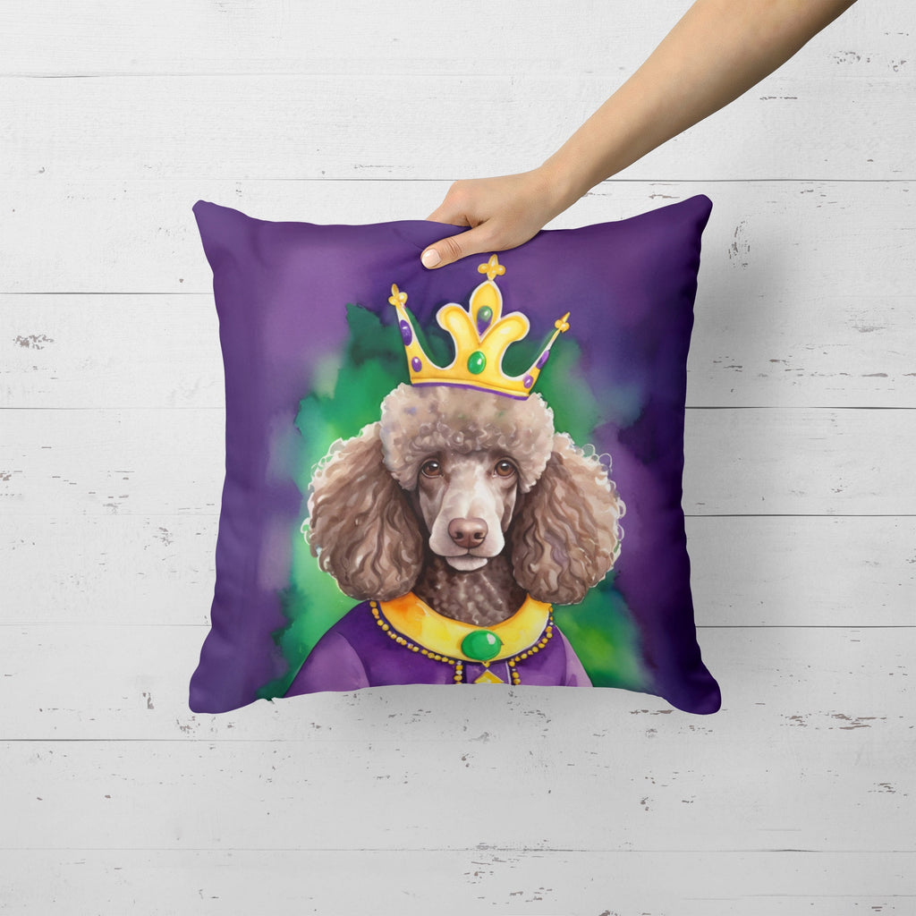 Chocolate Poodle King of Mardi Gras Decorative Throw Pillow 18x18 Indoor Outdoor Accent Cushion, Fabric Cover with Insert for Sofa, Bed, Porch & Living Room