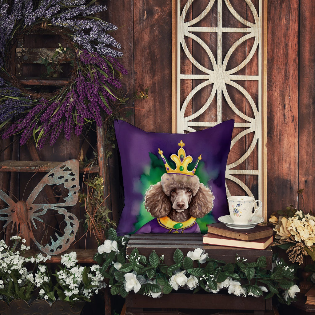 Chocolate Poodle King of Mardi Gras Decorative Throw Pillow 18x18 Indoor Outdoor Accent Cushion, Fabric Cover with Insert for Sofa, Bed, Porch & Living Room