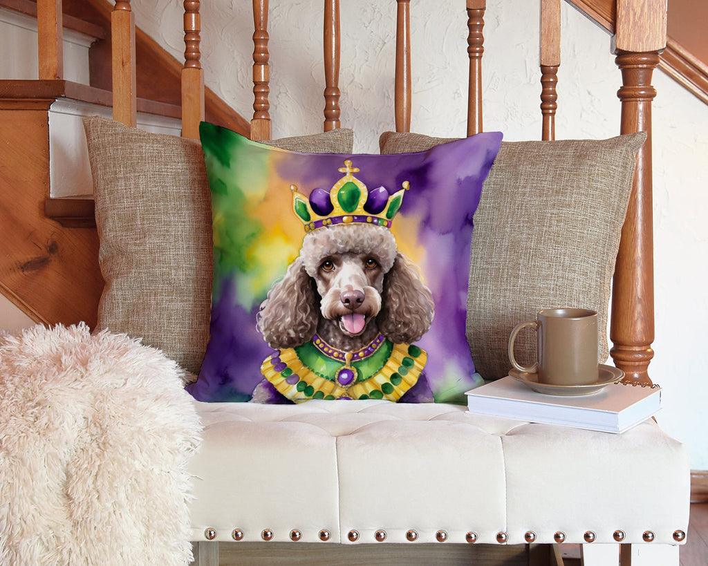 Chocolate Poodle King of Mardi Gras Decorative Throw Pillow 14x14 Indoor Outdoor Accent Cushion, Fabric Cover with Insert for Sofa, Bed, Porch & Living Room