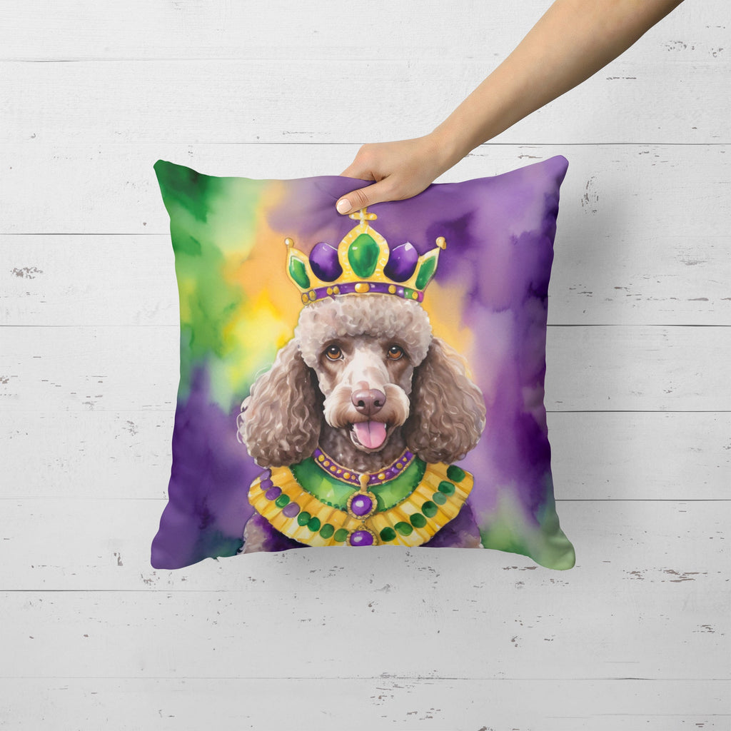 Chocolate Poodle King of Mardi Gras Decorative Throw Pillow 18x18 Indoor Outdoor Accent Cushion, Fabric Cover with Insert for Sofa, Bed, Porch & Living Room