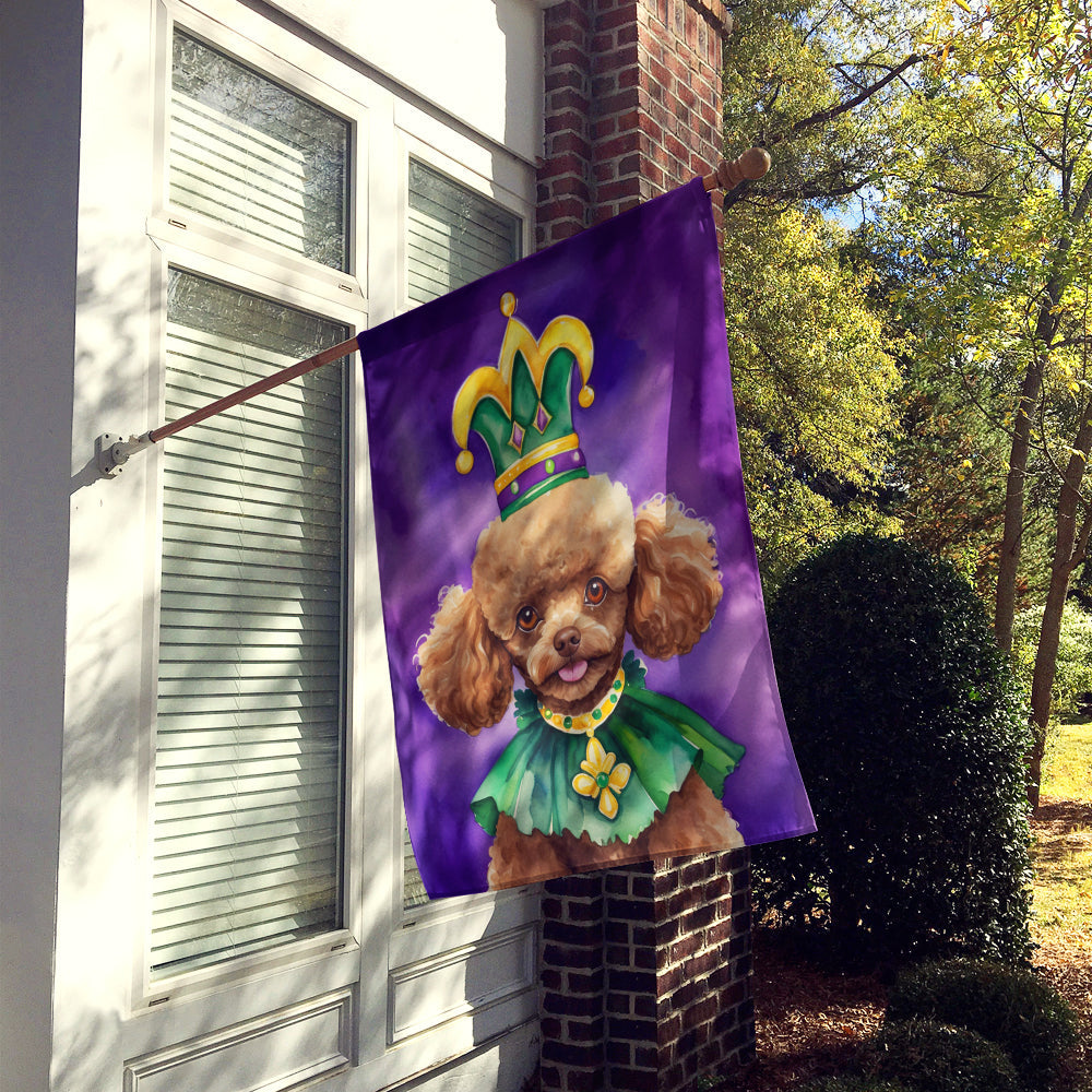 Poodle King of Mardi Gras House Flag 28x40 Porch Sleeve Pole Decorative Outside Yard Banner Artwork Wall Hanging, Polyester