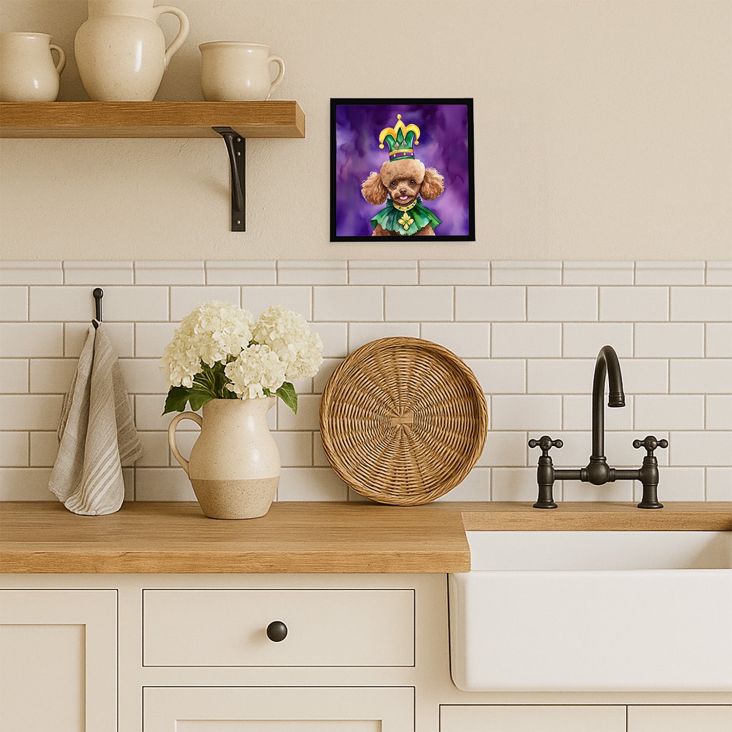 Poodle King of Mardi Gras Framed Metal Print Bathroom, Kitchen, Office, Home Decor Wall Art Ready to Hang, Square, 8X8