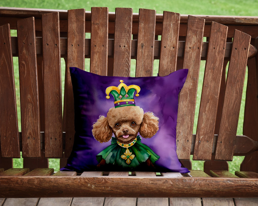 Poodle King of Mardi Gras Decorative Throw Pillow 14x14 Indoor Outdoor Accent Cushion, Fabric Cover with Insert for Sofa, Bed, Porch & Living Room