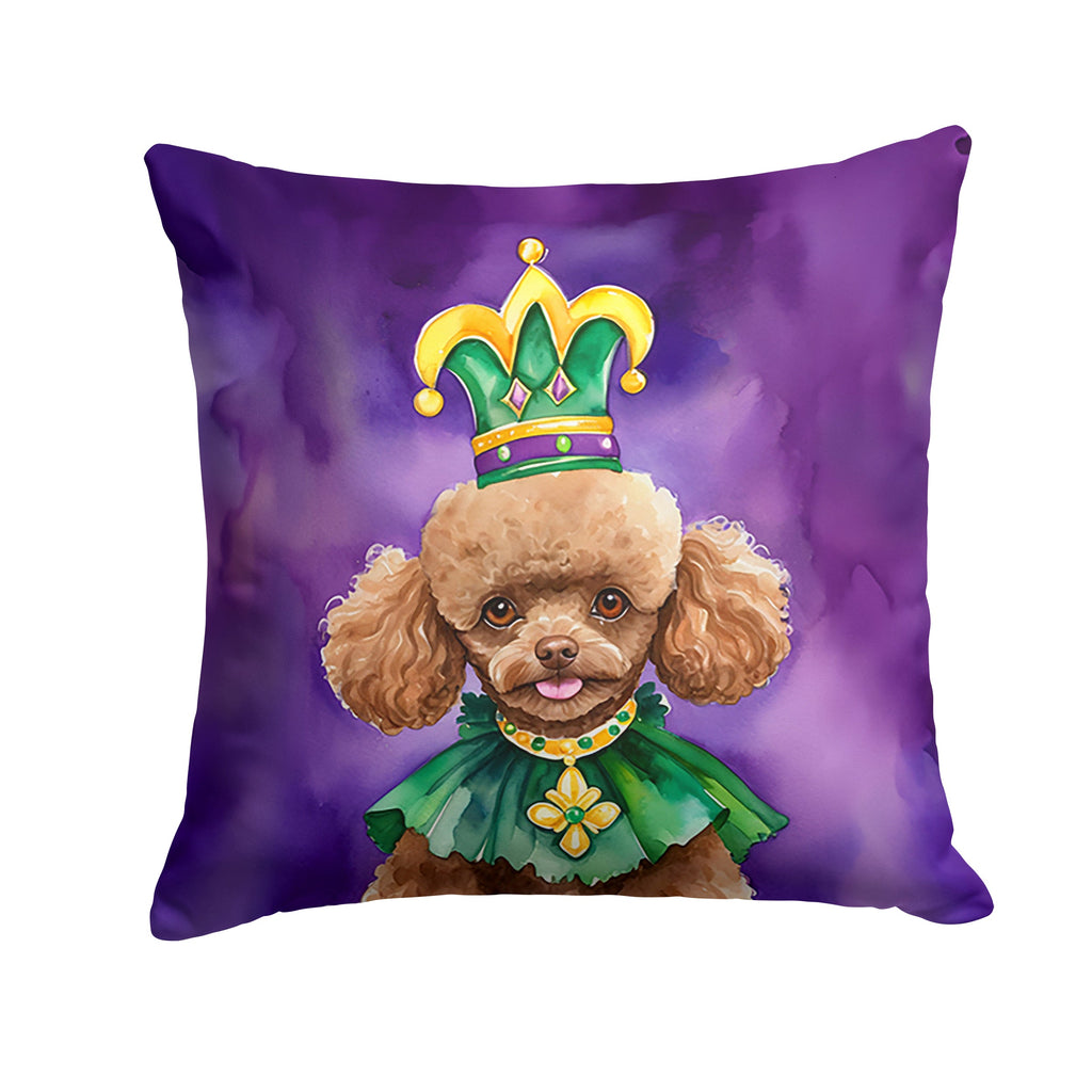 Poodle King of Mardi Gras Decorative Throw Pillow 18x18 Indoor Outdoor Accent Cushion, Fabric Cover with Insert for Sofa, Bed, Porch & Living Room