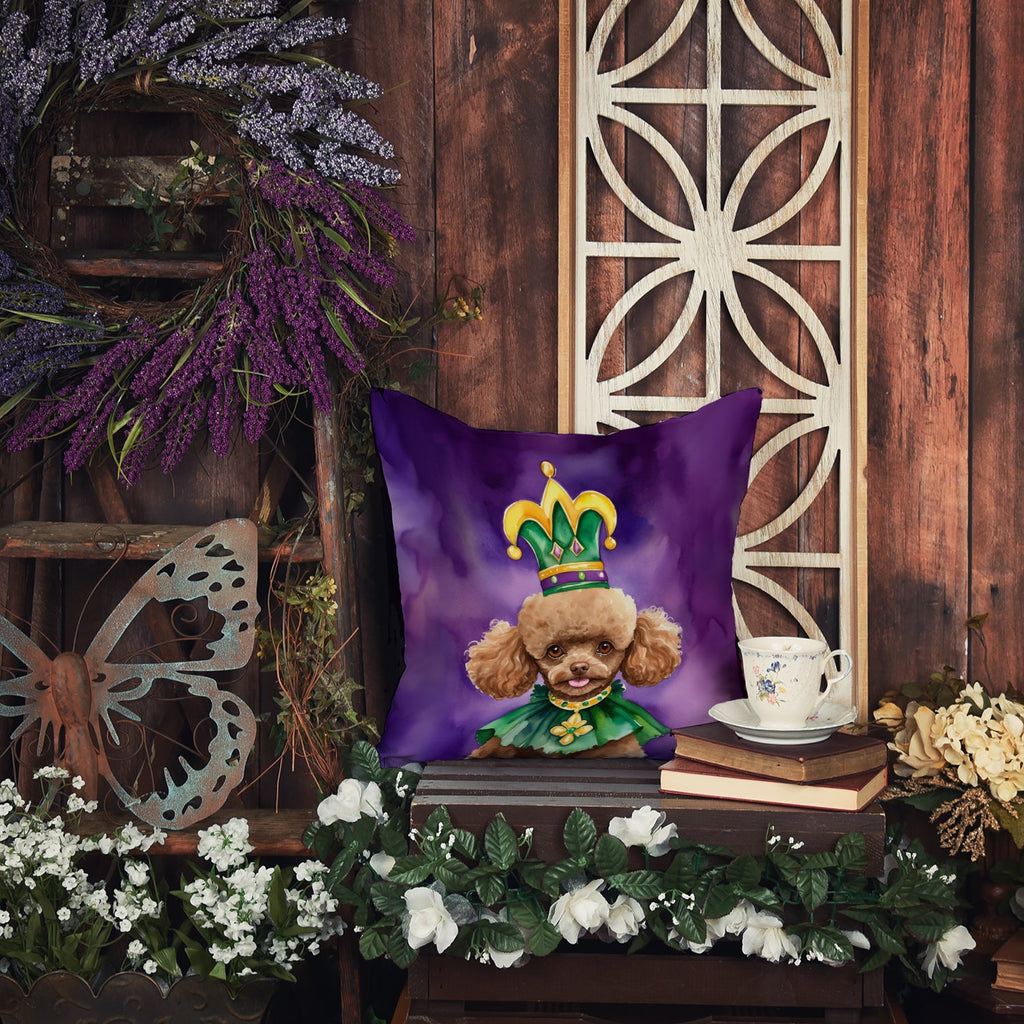 Poodle King of Mardi Gras Decorative Throw Pillow 18x18 Indoor Outdoor Accent Cushion, Fabric Cover with Insert for Sofa, Bed, Porch & Living Room