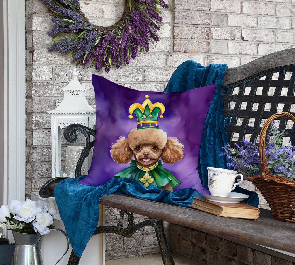 Poodle King of Mardi Gras Decorative Throw Pillow 18x18 Indoor Outdoor Accent Cushion, Fabric Cover with Insert for Sofa, Bed, Porch & Living Room