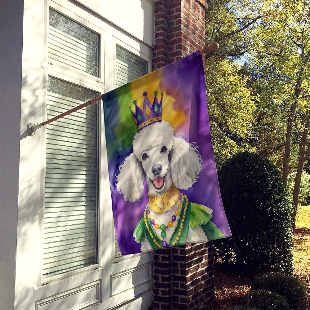 White Poodle King of Mardi Gras House Flag 28x40 Porch Sleeve Pole Decorative Outside Yard Banner Artwork Wall Hanging, Polyester