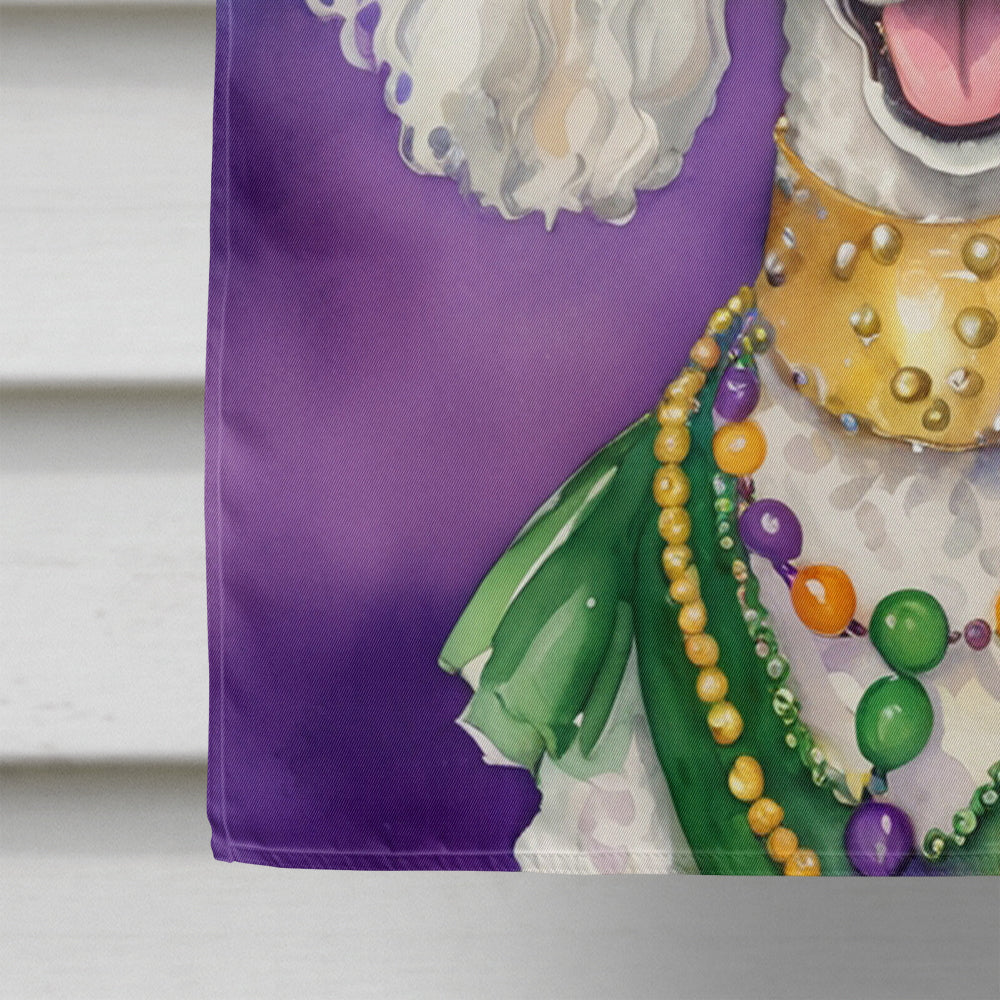 White Poodle King of Mardi Gras House Flag 28x40 Porch Sleeve Pole Decorative Outside Yard Banner Artwork Wall Hanging, Polyester