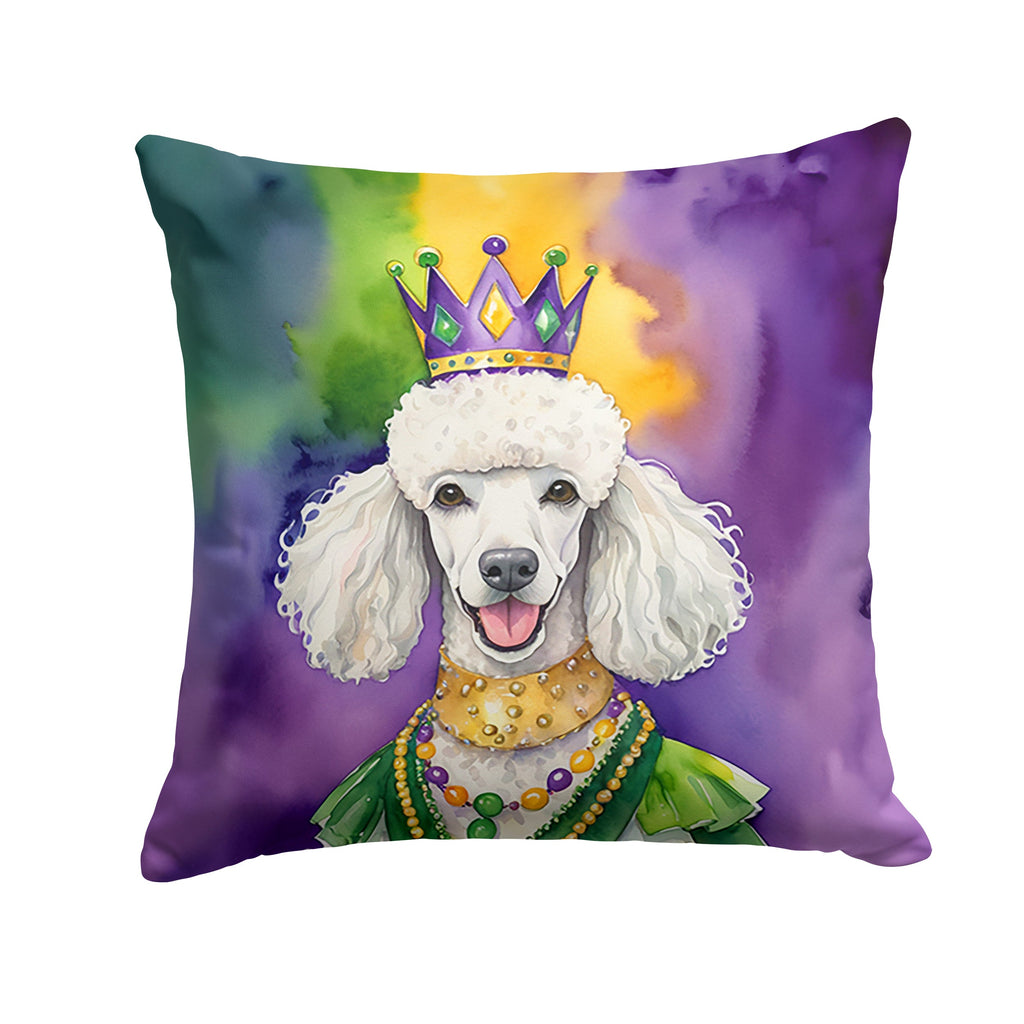 White Poodle King of Mardi Gras Decorative Throw Pillow 14x14 Indoor Outdoor Accent Cushion, Fabric Cover with Insert for Sofa, Bed, Porch & Living Room