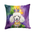 White Poodle King of Mardi Gras Decorative Throw Pillow 14x14 Indoor Outdoor Accent Cushion, Fabric Cover with Insert for Sofa, Bed, Porch & Living Room