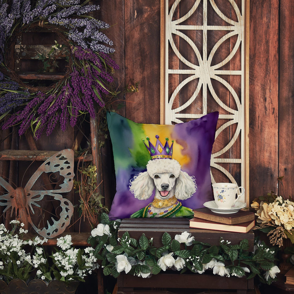 White Poodle King of Mardi Gras Decorative Throw Pillow 14x14 Indoor Outdoor Accent Cushion, Fabric Cover with Insert for Sofa, Bed, Porch & Living Room