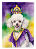White Poodle King of Mardi Gras House Flag 28x40 Porch Sleeve Pole Decorative Outside Yard Banner Artwork Wall Hanging, Polyester