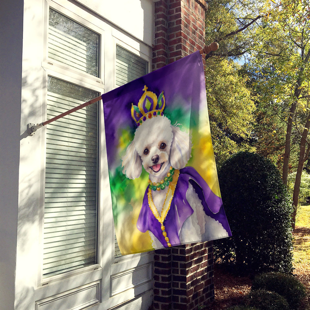 White Poodle King of Mardi Gras House Flag 28x40 Porch Sleeve Pole Decorative Outside Yard Banner Artwork Wall Hanging, Polyester