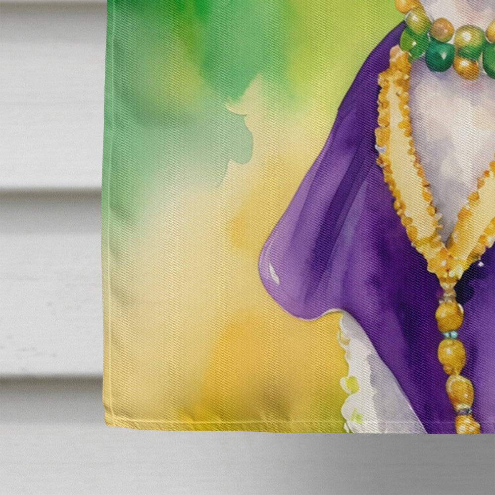 White Poodle King of Mardi Gras House Flag 28x40 Porch Sleeve Pole Decorative Outside Yard Banner Artwork Wall Hanging, Polyester