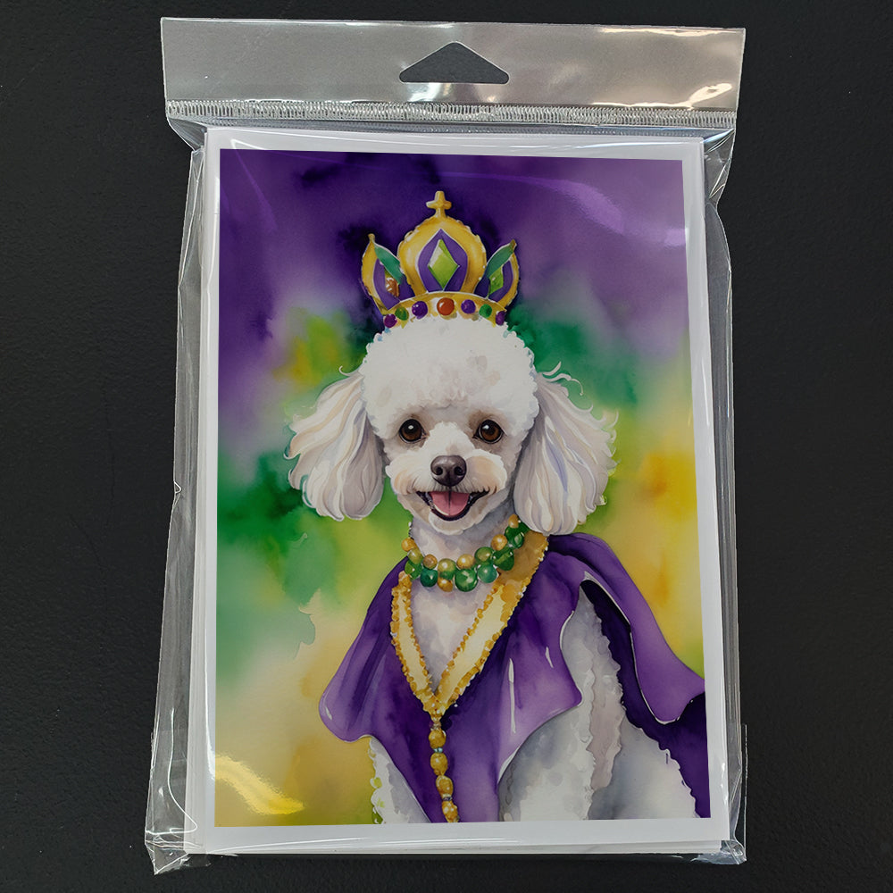 White Poodle King of Mardi Gras Greeting Cards Pack of 8 Blank Cards with Envelopes Whimsical A7 Size 5x7