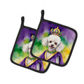 White Poodle King of Mardi Gras Pot Holder Set of 2 Heat Resistant Quilted Hot Pads 7.5 x 7.5 Inch, Insulated Kitchen Trivets for Cooking & Baking