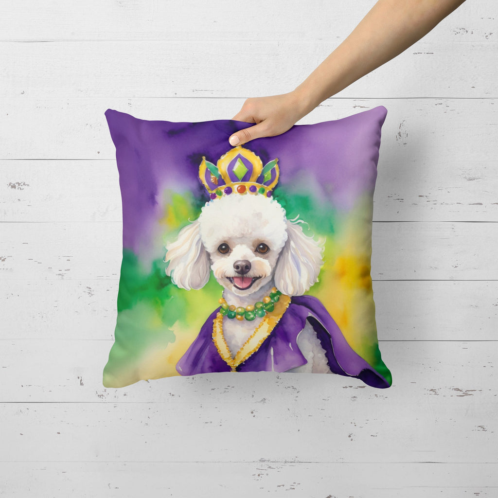 White Poodle King of Mardi Gras Decorative Throw Pillow 18x18 Indoor Outdoor Accent Cushion, Fabric Cover with Insert for Sofa, Bed, Porch & Living Room