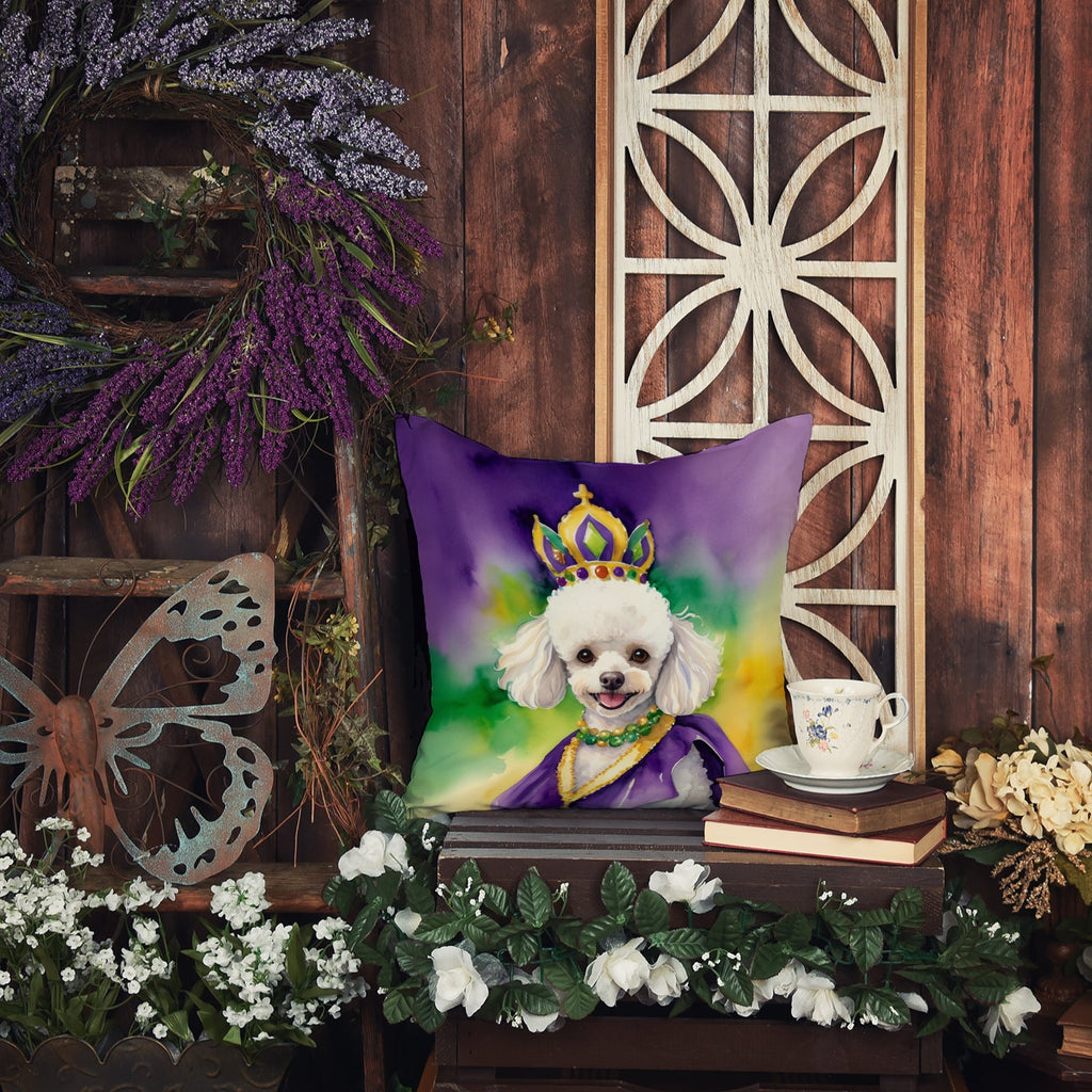 White Poodle King of Mardi Gras Decorative Throw Pillow 18x18 Indoor Outdoor Accent Cushion, Fabric Cover with Insert for Sofa, Bed, Porch & Living Room