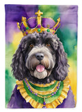 Portuguese Water Dog King of Mardi Gras House Flag 28x40 Porch Sleeve Pole Decorative Outside Yard Banner Artwork Wall Hanging, Polyester