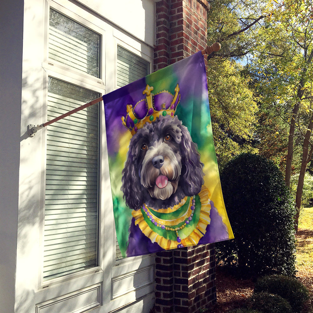 Portuguese Water Dog King of Mardi Gras House Flag 28x40 Porch Sleeve Pole Decorative Outside Yard Banner Artwork Wall Hanging, Polyester