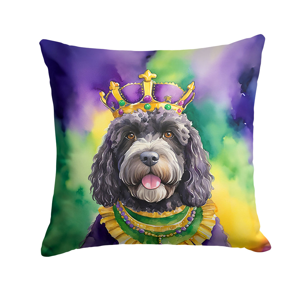 Portuguese Water Dog King of Mardi Gras Decorative Throw Pillow 14x14 Indoor Outdoor Accent Cushion, Fabric Cover with Insert for Sofa, Bed, Porch & Living Room