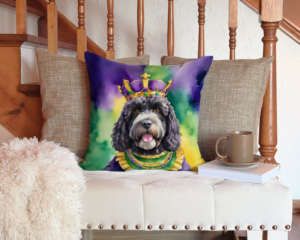 Portuguese Water Dog King of Mardi Gras Decorative Throw Pillow 14x14 Indoor Outdoor Accent Cushion, Fabric Cover with Insert for Sofa, Bed, Porch & Living Room