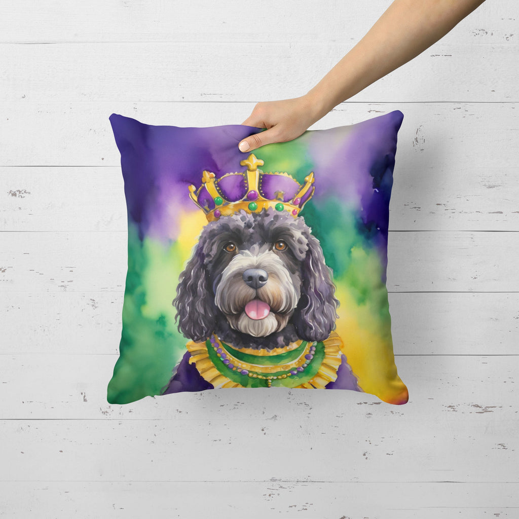 Portuguese Water Dog King of Mardi Gras Decorative Throw Pillow 18x18 Indoor Outdoor Accent Cushion, Fabric Cover with Insert for Sofa, Bed, Porch & Living Room