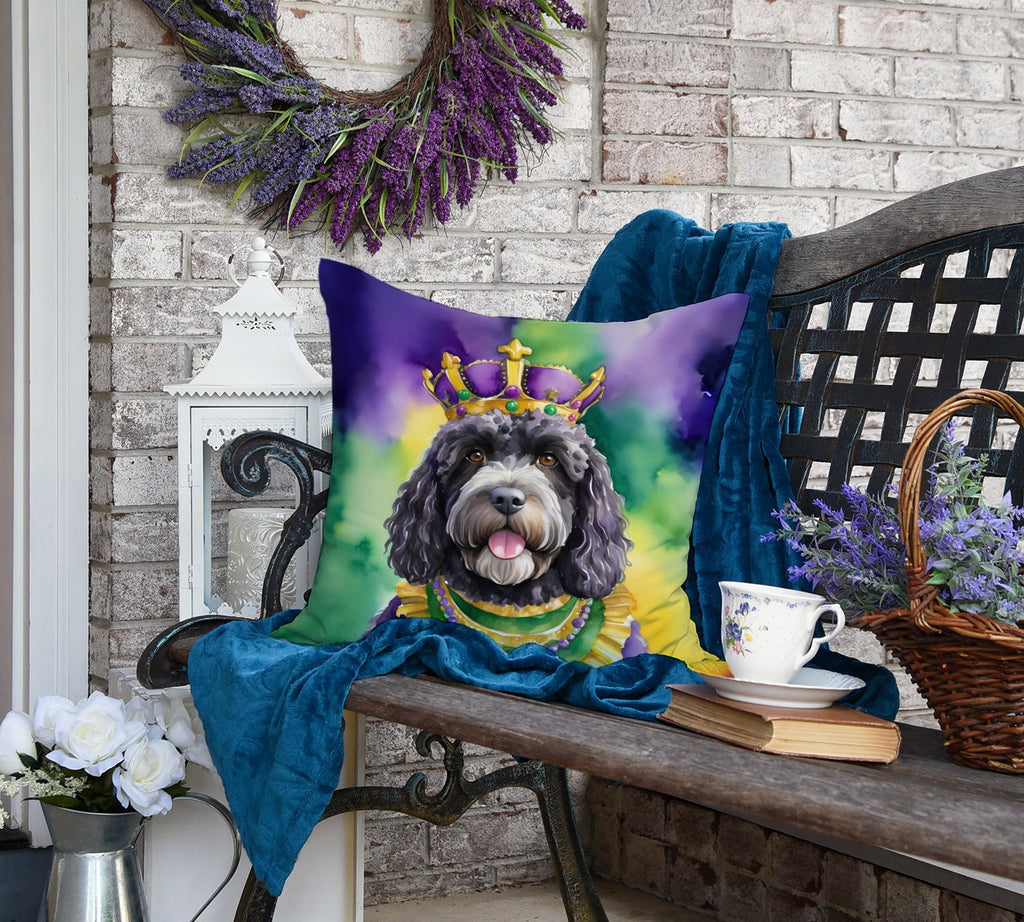 Portuguese Water Dog King of Mardi Gras Decorative Throw Pillow 18x18 Indoor Outdoor Accent Cushion, Fabric Cover with Insert for Sofa, Bed, Porch & Living Room
