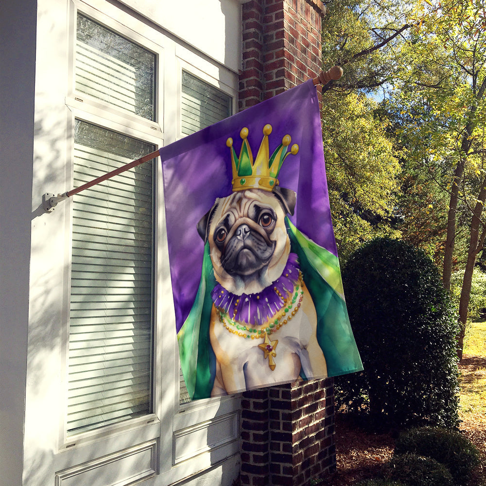 Pug King of Mardi Gras House Flag 28x40 Porch Sleeve Pole Decorative Outside Yard Banner Artwork Wall Hanging, Polyester