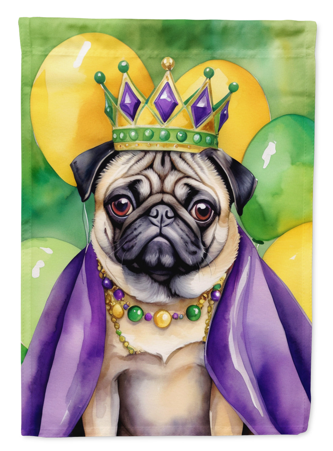 Pug King of Mardi Gras House Flag 28x40 Porch Sleeve Pole Decorative Outside Yard Banner Artwork Wall Hanging, Polyester
