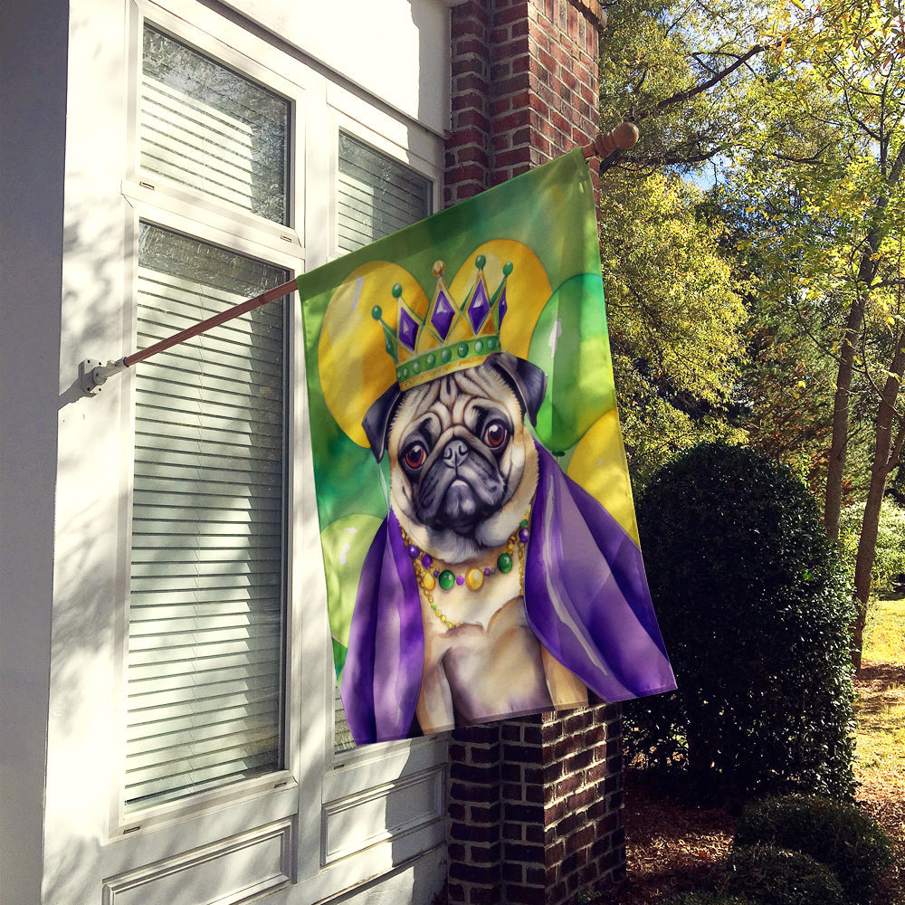 Pug King of Mardi Gras House Flag 28x40 Porch Sleeve Pole Decorative Outside Yard Banner Artwork Wall Hanging, Polyester