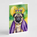 Pug King of Mardi Gras Greeting Cards Pack of 8 Blank Cards with Envelopes Whimsical A7 Size 5x7