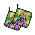 Pug King of Mardi Gras Pot Holder Set of 2 Heat Resistant Quilted Hot Pads 7.5 x 7.5 Inch, Insulated Kitchen Trivets for Cooking & Baking