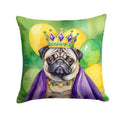 Pug King of Mardi Gras Decorative Throw Pillow 14x14 Indoor Outdoor Accent Cushion, Fabric Cover with Insert for Sofa, Bed, Porch & Living Room