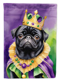 Black Pug King of Mardi Gras House Flag 28x40 Porch Sleeve Pole Decorative Outside Yard Banner Artwork Wall Hanging, Polyester