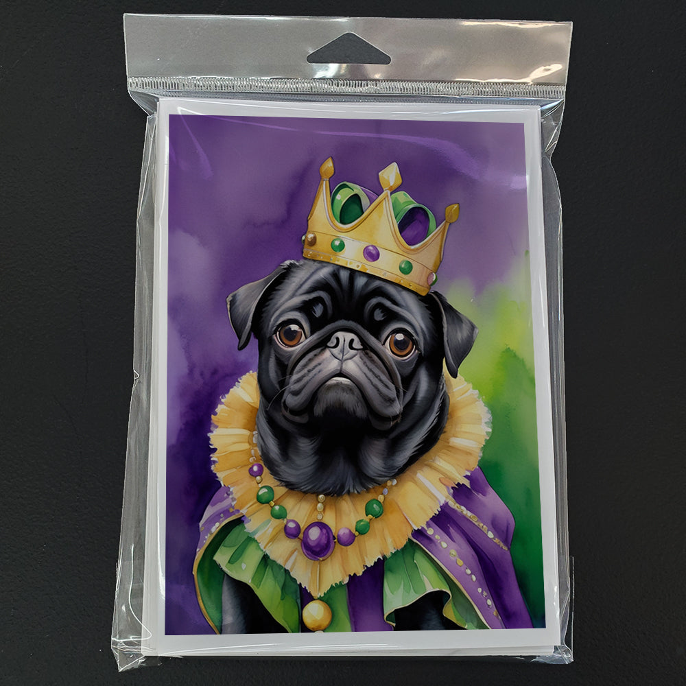 Black Pug King of Mardi Gras Greeting Cards Pack of 8 Blank Cards with Envelopes Whimsical A7 Size 5x7