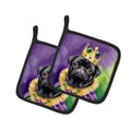 Black Pug King of Mardi Gras Pot Holder Set of 2 Heat Resistant Quilted Hot Pads 7.5 x 7.5 Inch, Insulated Kitchen Trivets for Cooking & Baking