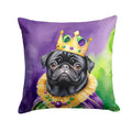 Black Pug King of Mardi Gras Decorative Throw Pillow 18x18 Indoor Outdoor Accent Cushion, Fabric Cover with Insert for Sofa, Bed, Porch & Living Room
