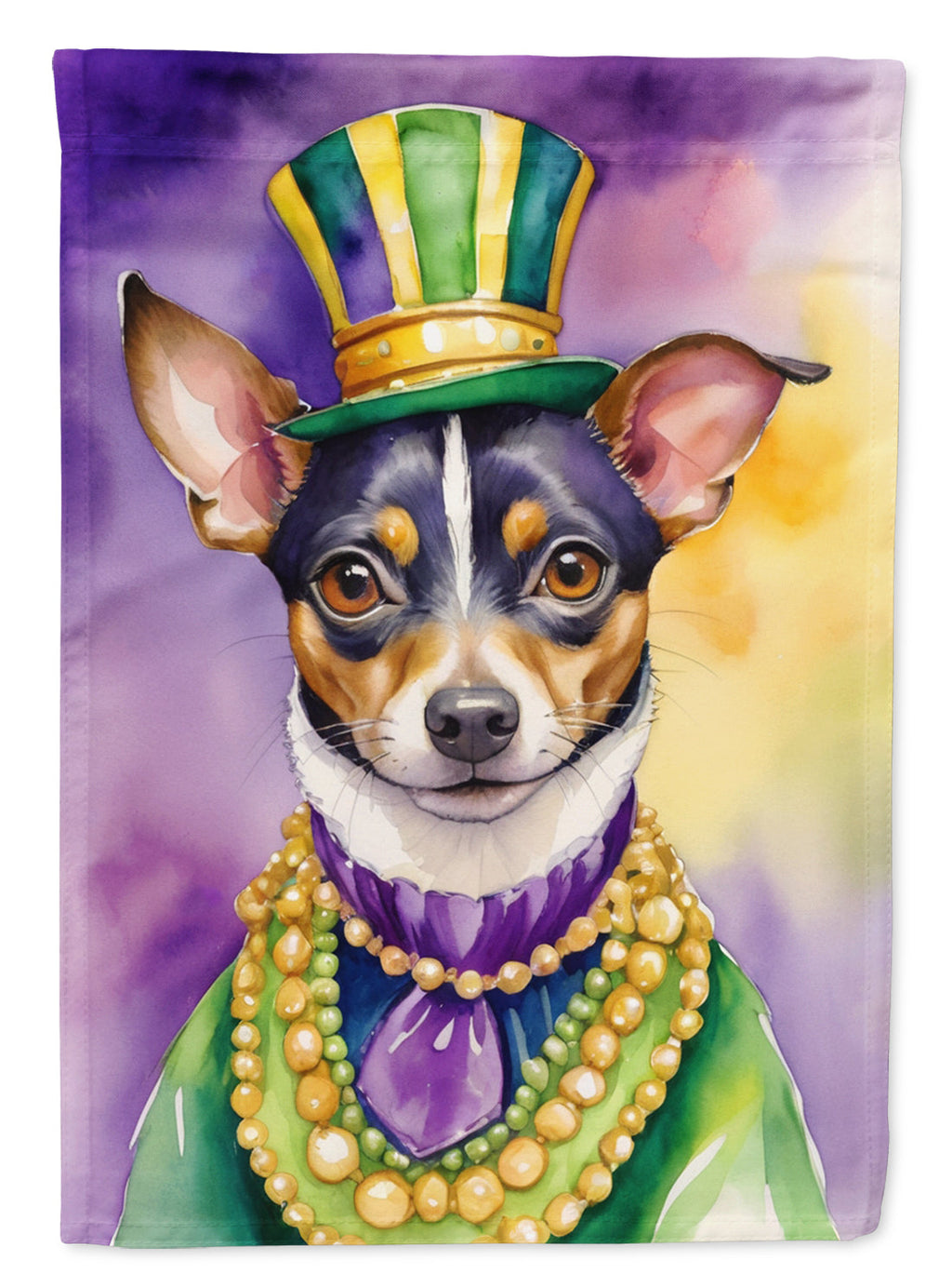 Rat Terrier King of Mardi Gras House Flag 28x40 Porch Sleeve Pole Decorative Outside Yard Banner Artwork Wall Hanging, Polyester